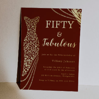 Fifty & Fabulous Burgundy & Gold 50th Birthday 箔招待状