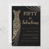 Fifty & Fabulous Elegant Gold Dress 50th Birthday 招待状 (正面)