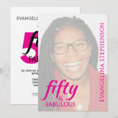 Fifty Fabulous Fiftieth 50th Birthday Pink Photo 招待状 (正面/裏面)