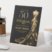 Fifty Fabulous Gold Dress 50th Birthday Welcome 台座サイン (インサイチュ)