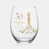 Fifty Fabulous Gold Dress Diamonds 50th Birthday ステムなしワイングラス (正面)