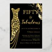 Fifty & Fabulous Gold Foil Dress 50th Birthday  箔招待状 (正面)