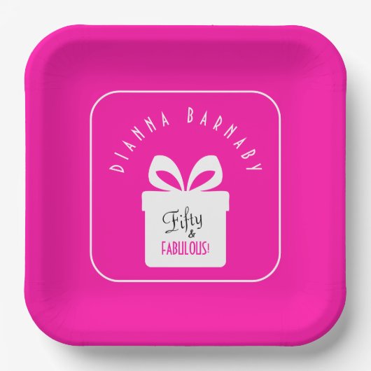 Fifty & FABULOUS! Hot Pink 50th Birthday Party ペーパープレート (正面)