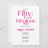 Fifty Fabulous Hot Pink Script 50th Birthday 招待状 (正面)