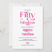 Fifty Fabulous Hot Pink Script 50th Birthday 招待状 (正面)