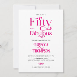 Fifty Fabulous Hot Pink Script 50th Birthday 招待状