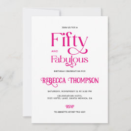 Fifty Fabulous Hot Pink Script 50th Birthday 招待状
