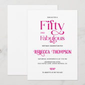 Fifty Fabulous Hot Pink Script 50th Birthday 招待状 (正面/裏面)