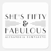 Fifty & Fabulous Lines Art Deco 50th Birthday スクエアシール (正面)