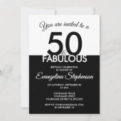 Fifty Fabulous Modern Black White 50th Birthday 招待状 (正面)