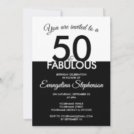 Fifty Fabulous Modern Black White 50th Birthday 招待状