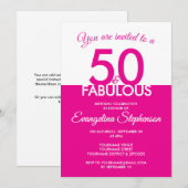 Fifty Fabulous Modern Pink White 50th Birthday  招待状 (正面/裏面)