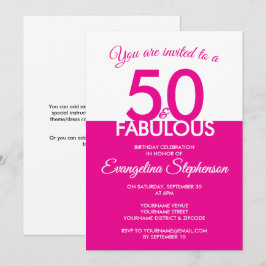 Fifty Fabulous Modern Pink White 50th Birthday 招待状