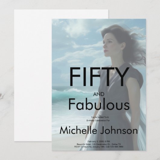 Fifty & Fabulous Photo 50th Birthday Party 招待状 (正面/裏面)