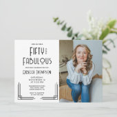 Fifty Fabulous Photo Art Deco Black 50th Birthday 招待状 (スタンド正面)