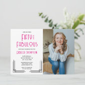 Fifty Fabulous Photo Art Deco Pink 50th Birthday 招待状 (スタンド正面)