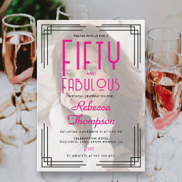 Fifty Fabulous Photo Pink Art Deco 50th Birthday 招待状