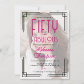 Fifty Fabulous Photo Pink Art Deco 50th Birthday 招待状 (正面)