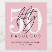 Fifty Fabulous Pink 50th Birthday Party ワインラベル (シングルラベル)