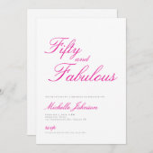 Fifty & Fabulous Pink 50th Birthday Party Invitati 招待状 (正面/裏面)