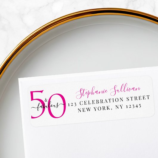 Fifty Fabulous Pink 50th Birthday Return Address ラベル