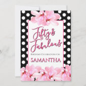 Fifty & Fabulous Pink Floral Black Birthday 招待状 (正面)