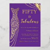 Fifty & Fabulous Purple & Gold 50th Birthday  箔招待状 (正面)