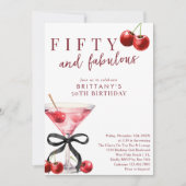 Fifty & Fabulous Red Cherry Martini 50th Birthday 招待状 (正面)