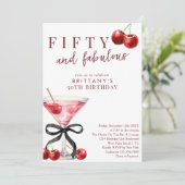 Fifty & Fabulous Red Cherry Martini 50th Birthday 招待状 (スタンド正面)