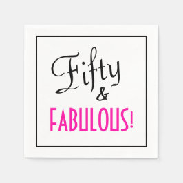 Fifty & FABULOUS! Retro Girly Pink Birthday Paper スタンダードカクテルナプキン