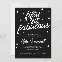 Fifty Fabulous Script Black White 50th Birthday 招待状