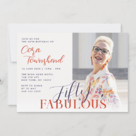 Fifty & Fabulous Script Photo 50th Birthday 招待状