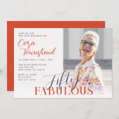Fifty & Fabulous Script Photo 50th Birthday 招待状 (正面/裏面)