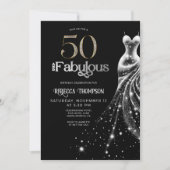 Fifty Fabulous Silver Dress Black 50th Birthday 招待状 (正面)