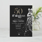 Fifty Fabulous Silver Dress Black 50th Birthday 招待状 (スタンド正面)