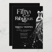 Fifty Fabulous Silver Dress Black 50th Birthday 招待状 (正面/裏面)