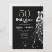 Fifty Fabulous Silver Dress Black 50th Birthday 招待状 (正面)