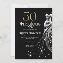 Fifty Fabulous Silver Dress Black 50th Birthday 招待状