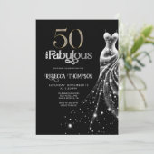 Fifty Fabulous Silver Dress Black 50th Birthday 招待状 (スタンド正面)