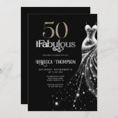 Fifty Fabulous Silver Dress Black 50th Birthday 招待状 (正面/裏面)