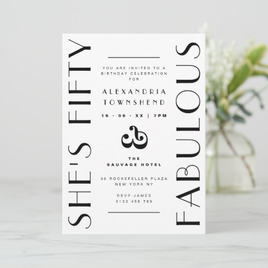 Fifty & Fabulous White Art Deco 50th Birthday 招待状 (スタンド正面)