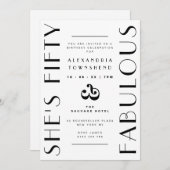 Fifty & Fabulous White Art Deco 50th Birthday 招待状 (正面/裏面)