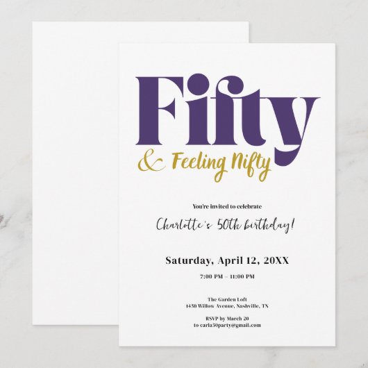 Fifty & Feeling Nifty 50th Birthday Invitation 招待状 (正面/裏面)