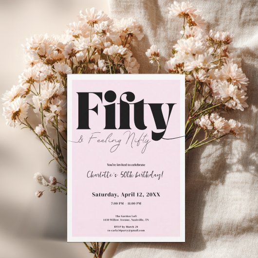 Fifty & Feeling Nifty 50th Birthday • Pink Design 招待状