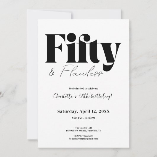 Fifty & Flawless 50th Birthday Invitation 招待状 (正面)