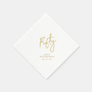Fifty Gold Lettering 50th birthday Paper Plates スタンダードカクテルナプキン