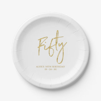 Fifty Gold Lettering 50th birthday Paper Plates ペーパープレート