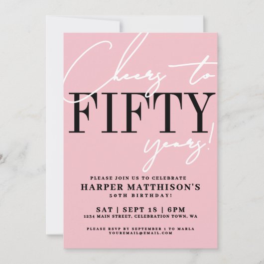 Fifty Pink 50th Birthday Party 招待状 (正面)
