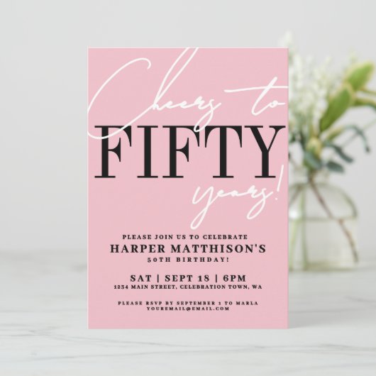 Fifty Pink 50th Birthday Party 招待状 (スタンド正面)