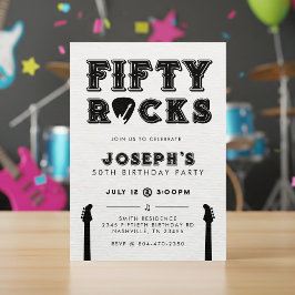 Fifty Rocks Guitar Pick 50th Birthday Party 招待状